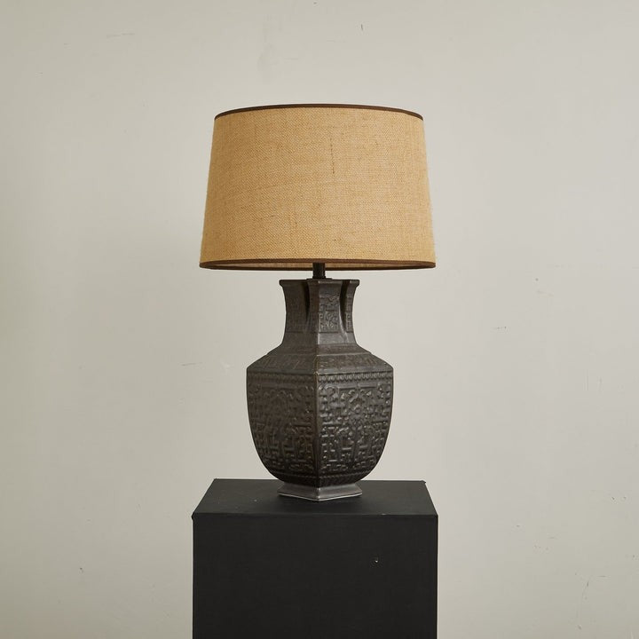 Antique Bronze Ceramic Table Lamp with Linen Shade