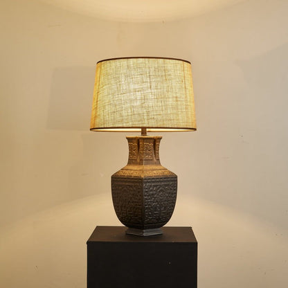 Antique Bronze Ceramic Table Lamp with Linen Shade