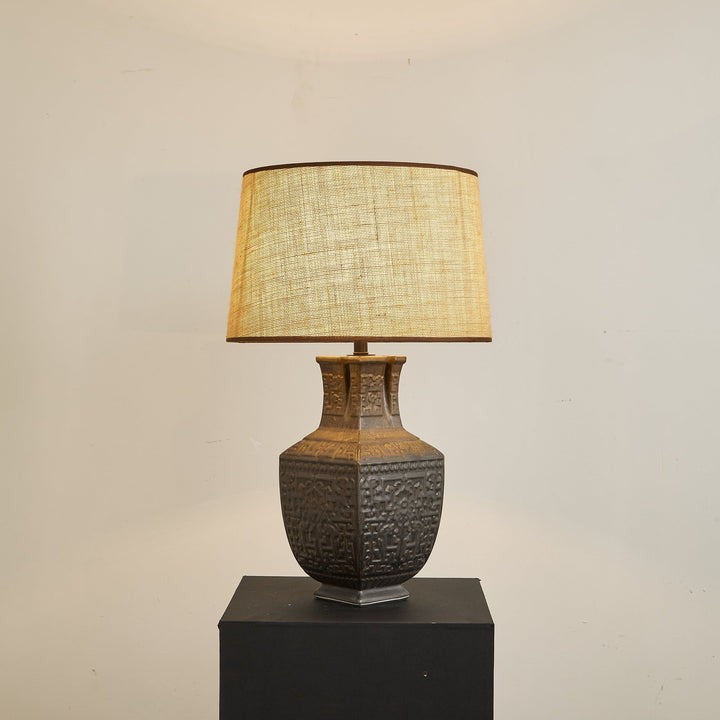 Antique Bronze Ceramic Table Lamp with Linen Shade