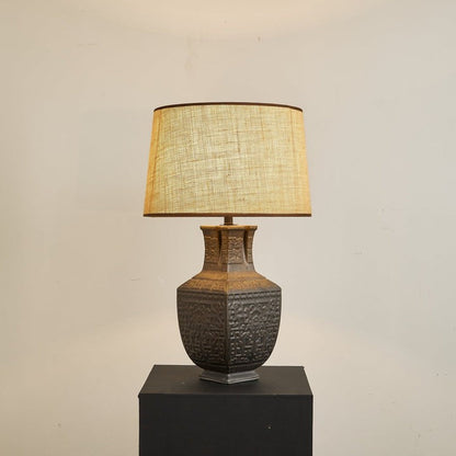 Antique Bronze Ceramic Table Lamp with Linen Shade
