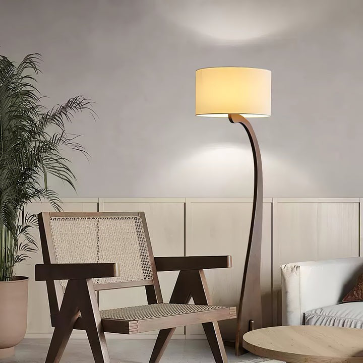 Arched Wooden Floor Lamp with Fabric Shade