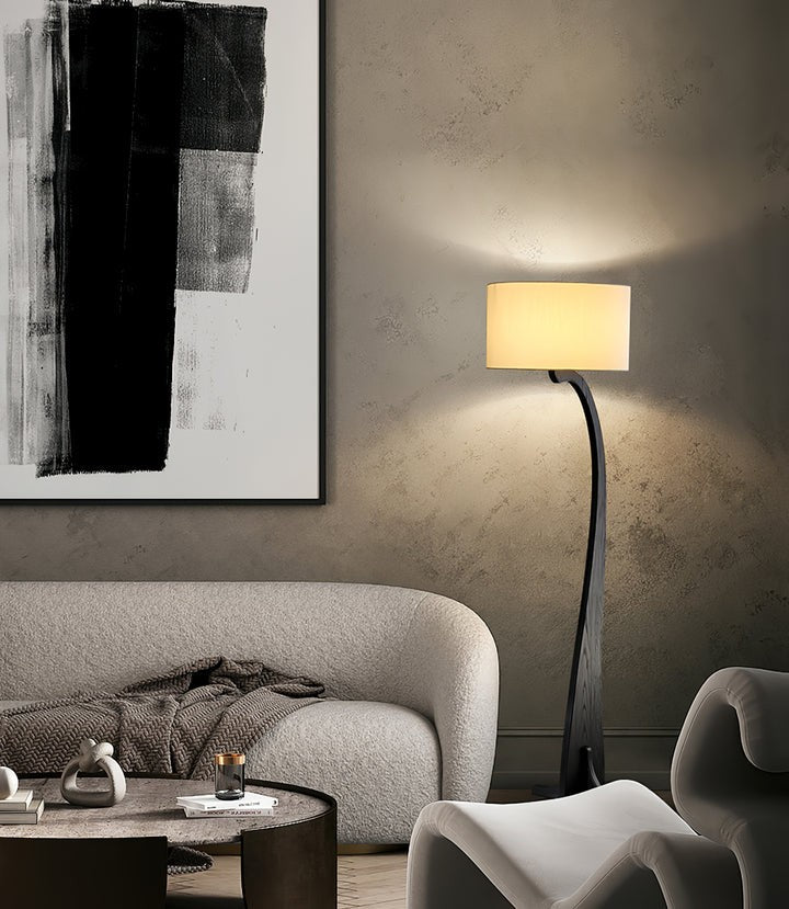 Arched Wooden Floor Lamp with Fabric Shade