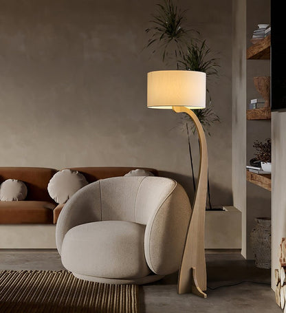 Arched Wooden Floor Lamp with Fabric Shade