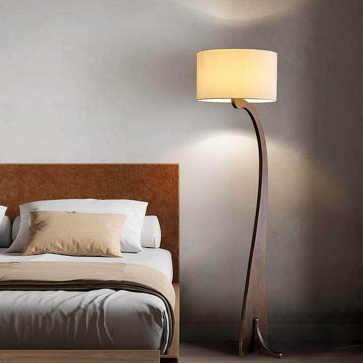 Arched Wooden Floor Lamp with Fabric Shade