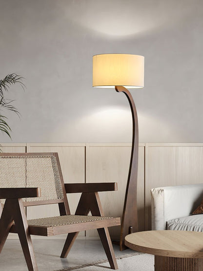 Arched Wooden Floor Lamp with Fabric Shade