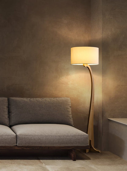 Arched Wooden Floor Lamp with Fabric Shade