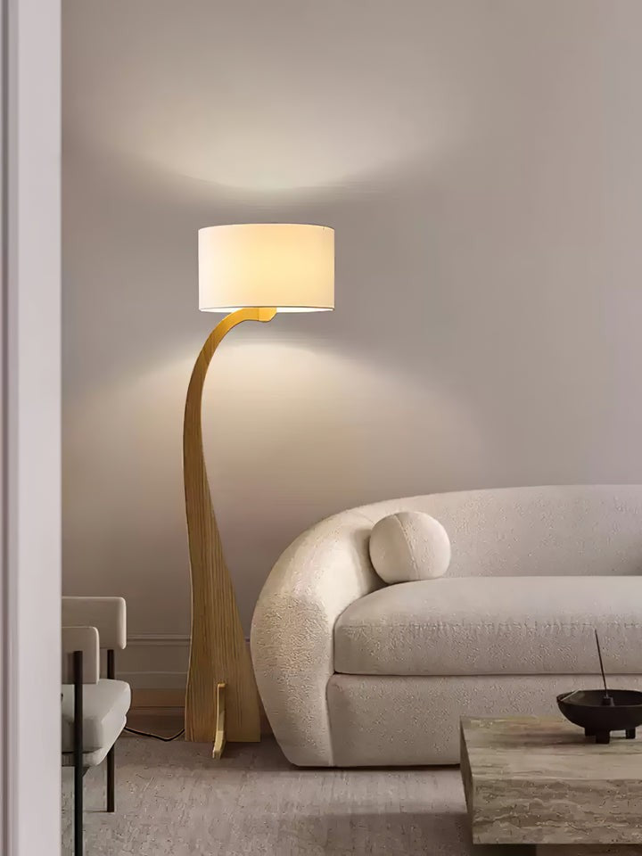 Arched Wooden Floor Lamp with Fabric Shade