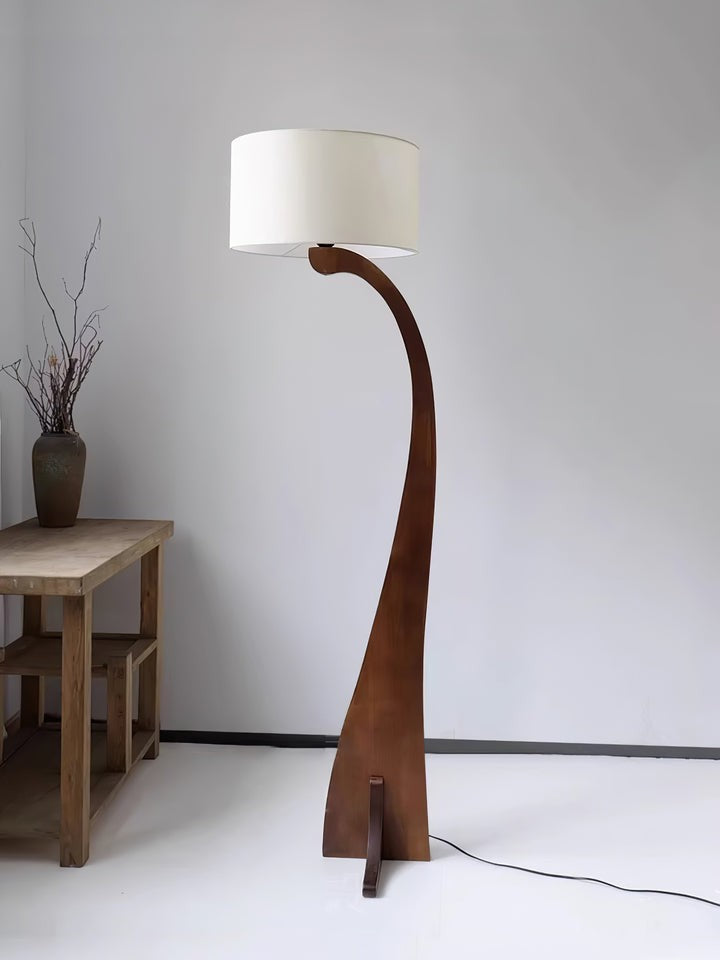 Arched Wooden Floor Lamp with Fabric Shade