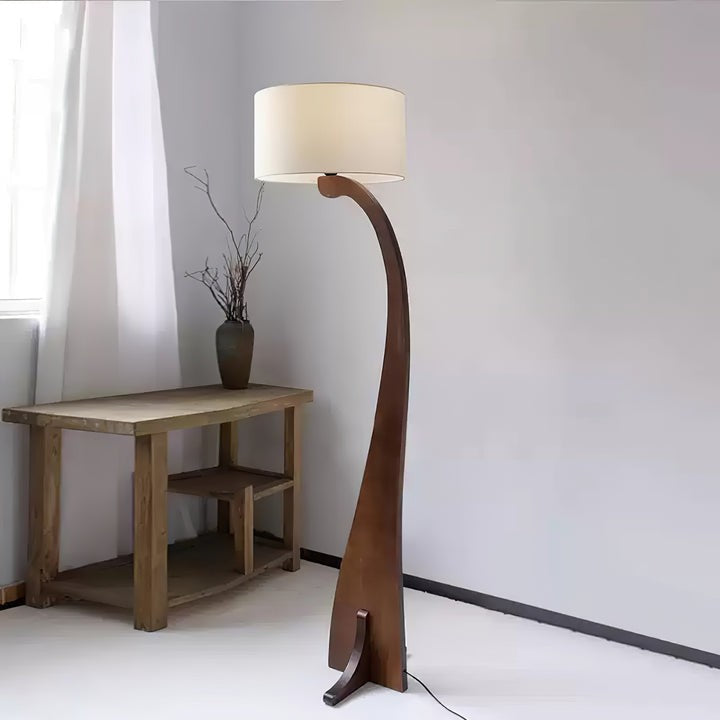 Arched Wooden Floor Lamp with Fabric Shade