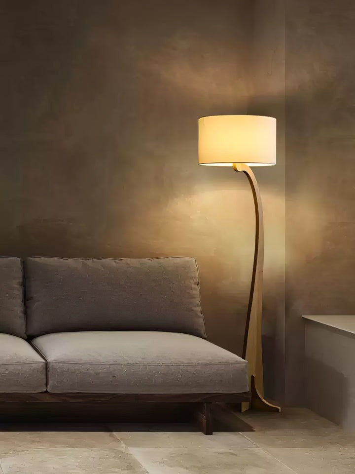 Arched Wooden Floor Lamp with Fabric Shade