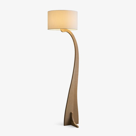 Arched Wooden Floor Lamp with Fabric Shade