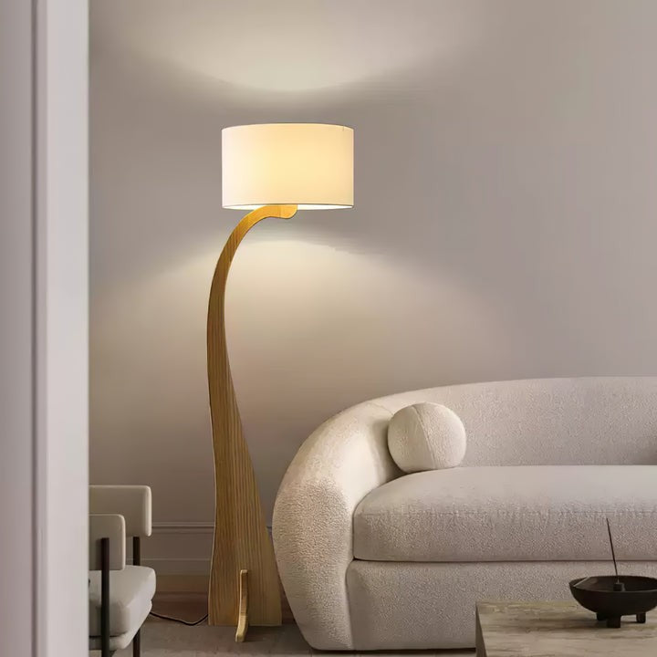Arched Wooden Floor Lamp with Fabric Shade
