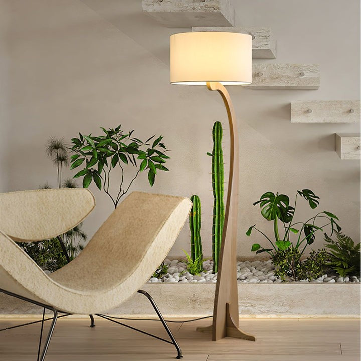 Arched Wooden Floor Lamp with Fabric Shade