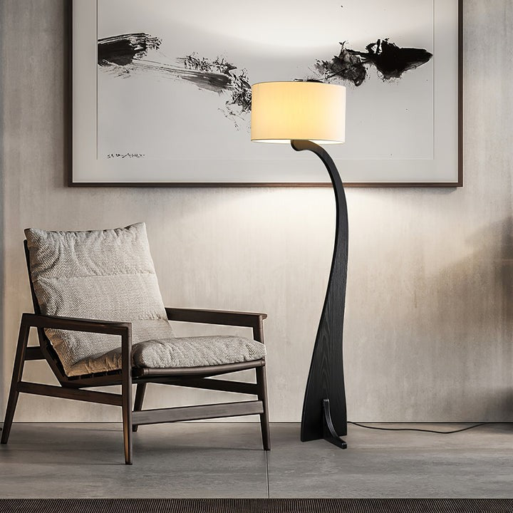 Arched Wooden Floor Lamp with Fabric Shade