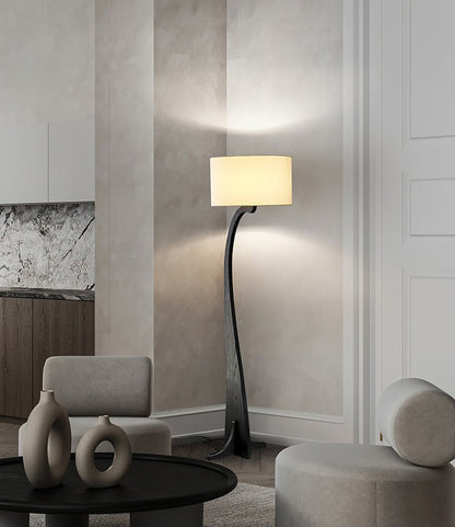 Arched Wooden Floor Lamp with Fabric Shade