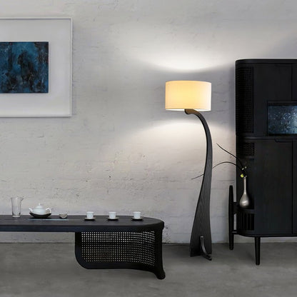 Arched Wooden Floor Lamp with Fabric Shade
