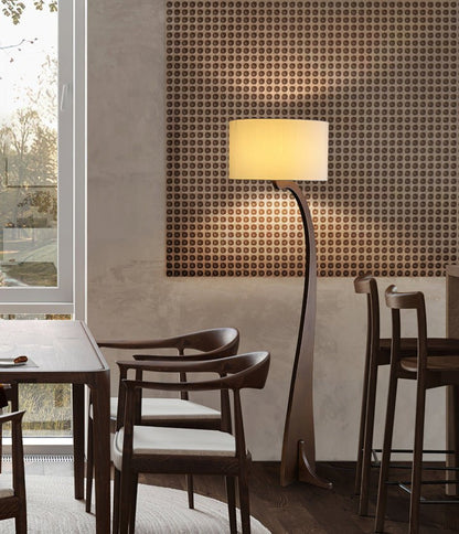 Arched Wooden Floor Lamp with Fabric Shade