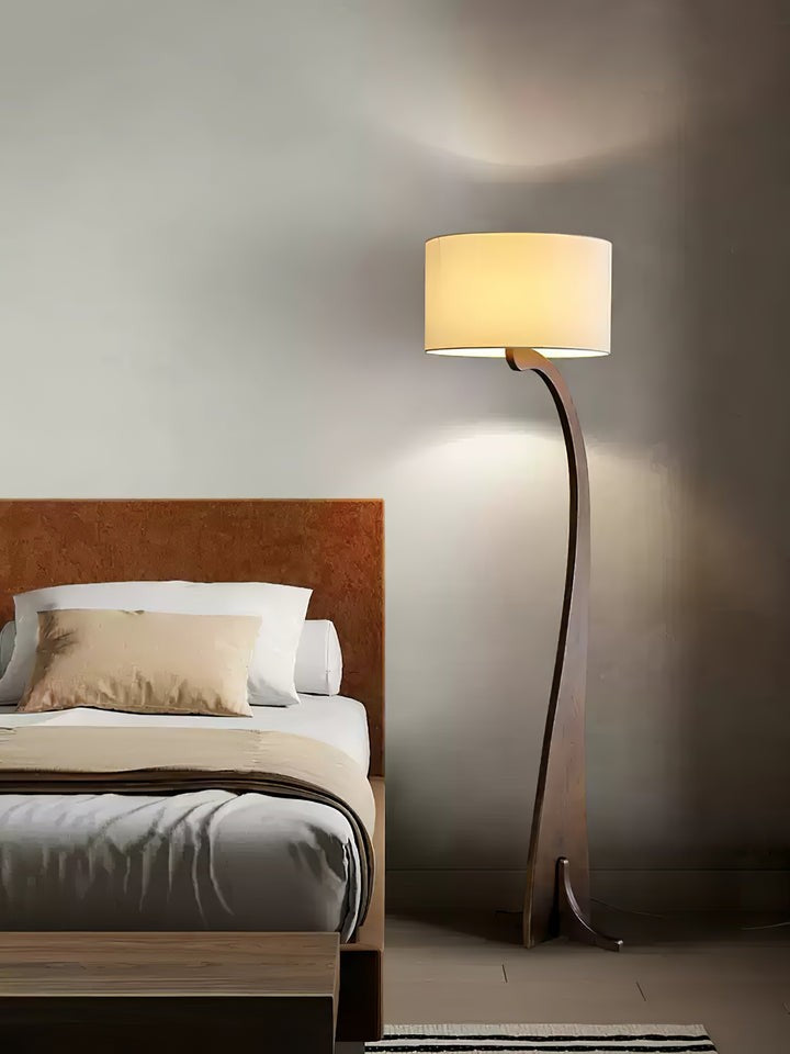 Arched Wooden Floor Lamp with Fabric Shade