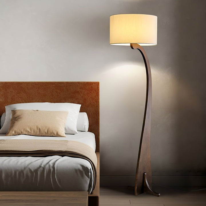 Arched Wooden Floor Lamp with Fabric Shade