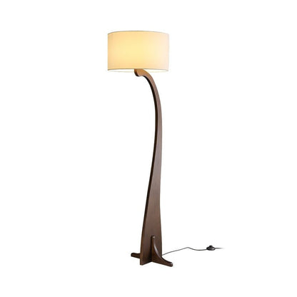 Arched Wooden Floor Lamp with Fabric Shade
