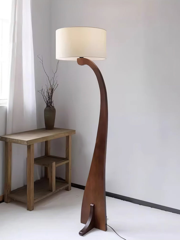 Arched Wooden Floor Lamp with Fabric Shade