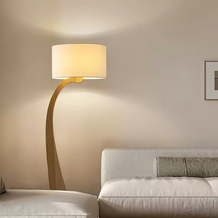 Arched Wooden Floor Lamp with Fabric Shade