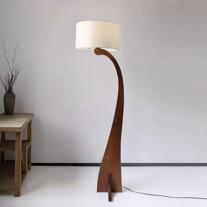 Arched Wooden Floor Lamp with Fabric Shade