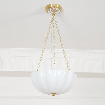 Art Deco Gold Iron & Glass 3-Light Chandelier