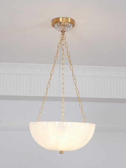 Art Deco Gold Iron & Glass 3-Light Chandelier
