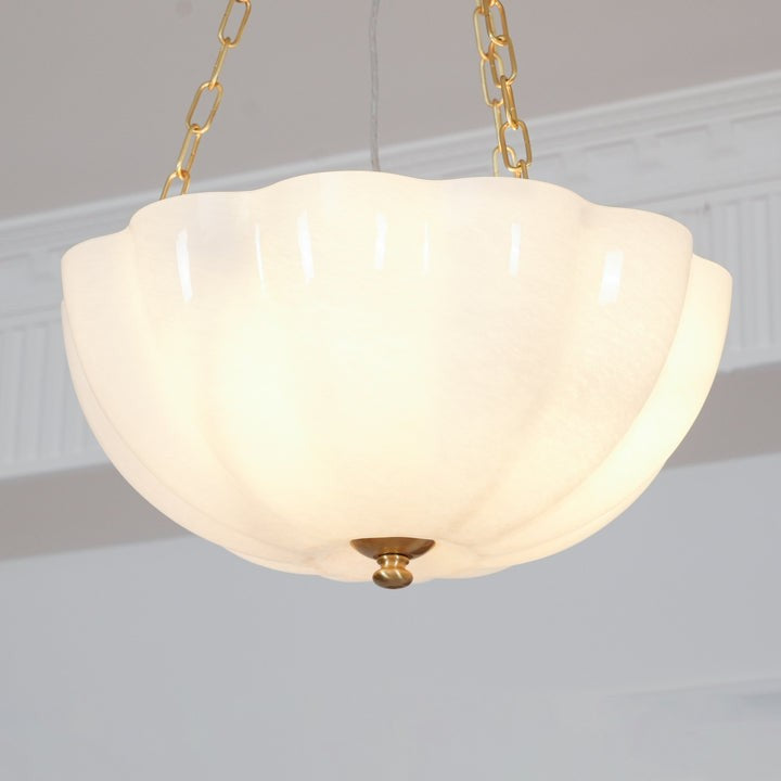 Art Deco Gold Iron & Glass 3-Light Chandelier