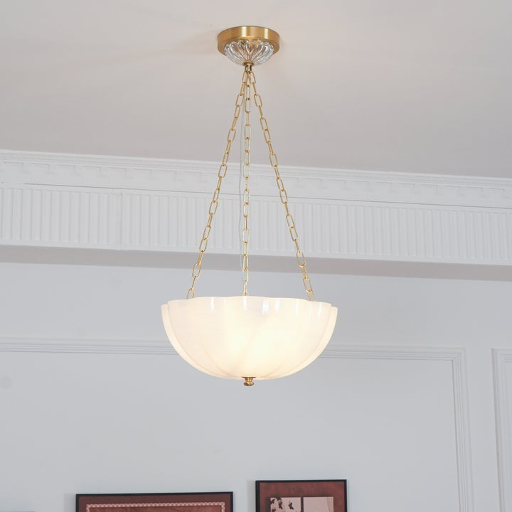 Art Deco Gold Iron & Glass 3-Light Chandelier