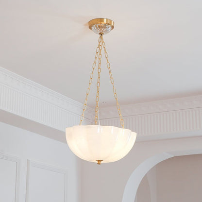 Art Deco Gold Iron & Glass 3-Light Chandelier