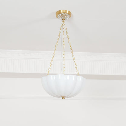 Art Deco Gold Iron & Glass 3-Light Chandelier