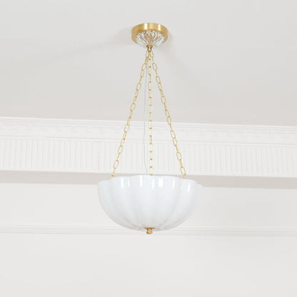 Art Deco Gold Iron & Glass 3-Light Chandelier