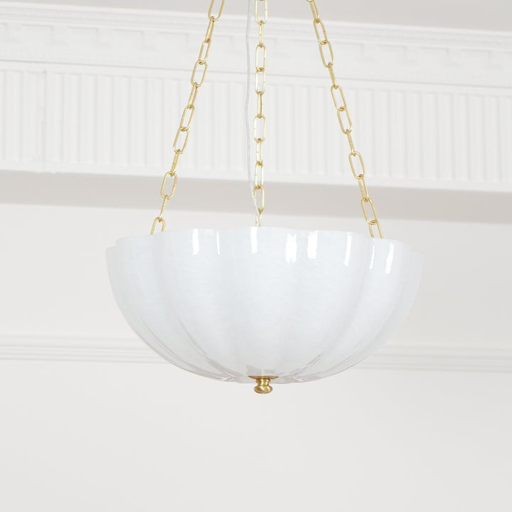 Art Deco Gold Iron & Glass 3-Light Chandelier
