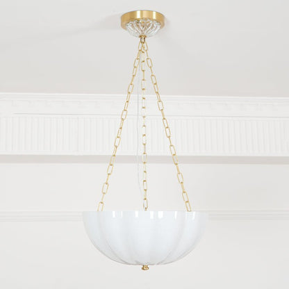 Art Deco Gold Iron & Glass 3-Light Chandelier