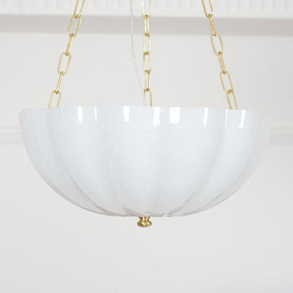 Art Deco Gold Iron & Glass 3-Light Chandelier