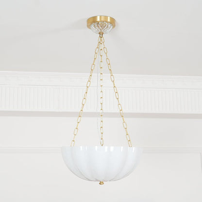 Art Deco Gold Iron & Glass 3-Light Chandelier