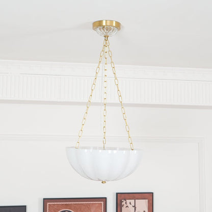 Art Deco Gold Iron & Glass 3-Light Chandelier