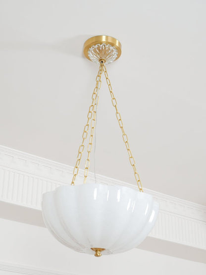 Art Deco Gold Iron & Glass 3-Light Chandelier