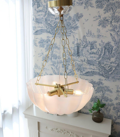 Art Deco Gold Iron & Glass 3-Light Chandelier