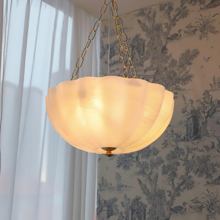 Art Deco Gold Iron & Glass 3-Light Chandelier