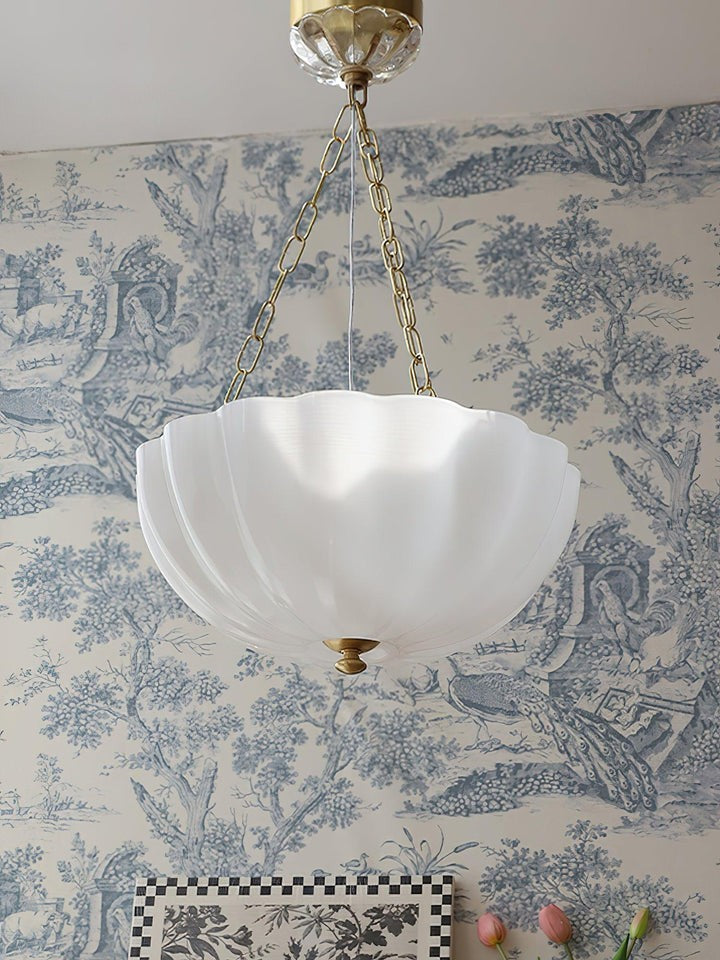 Art Deco Gold Iron & Glass 3-Light Chandelier