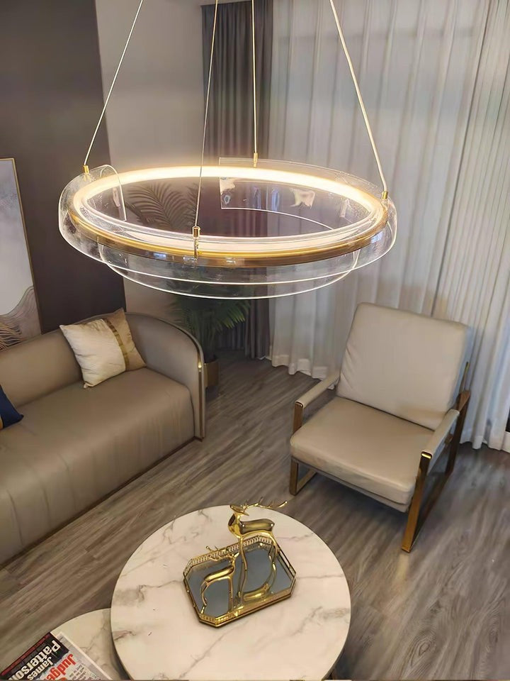 Art Glass LED Chandelier with Gold Finish – Multiple Sizes