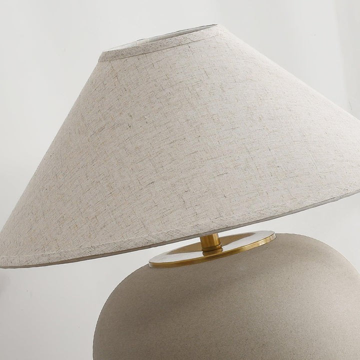 Beige Striated Ceramic Table Lamp with White Linen Shade