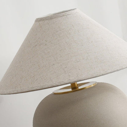 Beige Striated Ceramic Table Lamp with White Linen Shade
