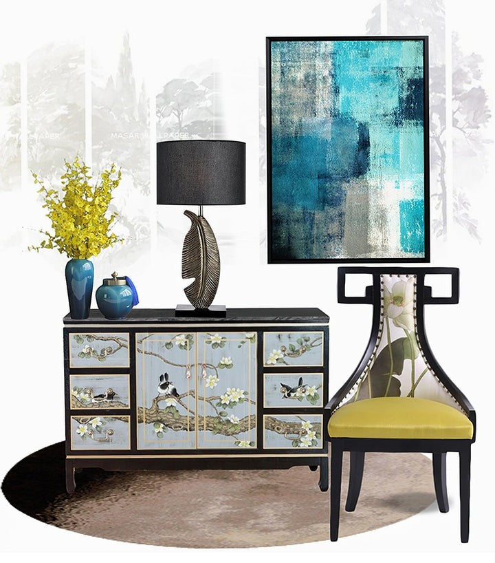 Black Marble and Gold Accent Table Lamp with Fabric Shade