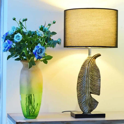 Black Marble and Gold Accent Table Lamp with Fabric Shade