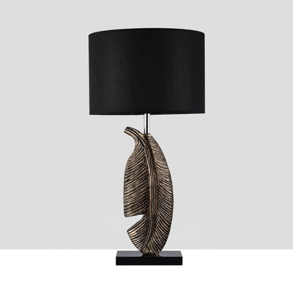 Black Marble and Gold Accent Table Lamp with Fabric Shade