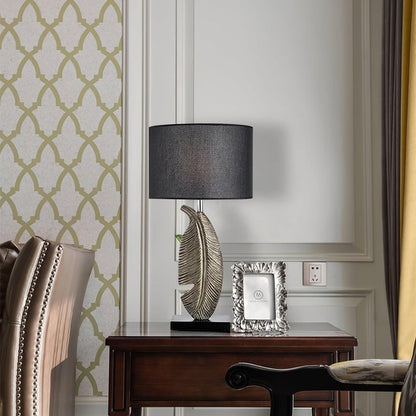 Black Marble and Gold Accent Table Lamp with Fabric Shade